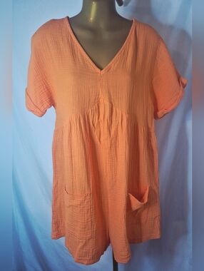 EMERY ROSE Relaxed Short Sleeve Romper w/ Front Pockets & Zipper Back Sz M